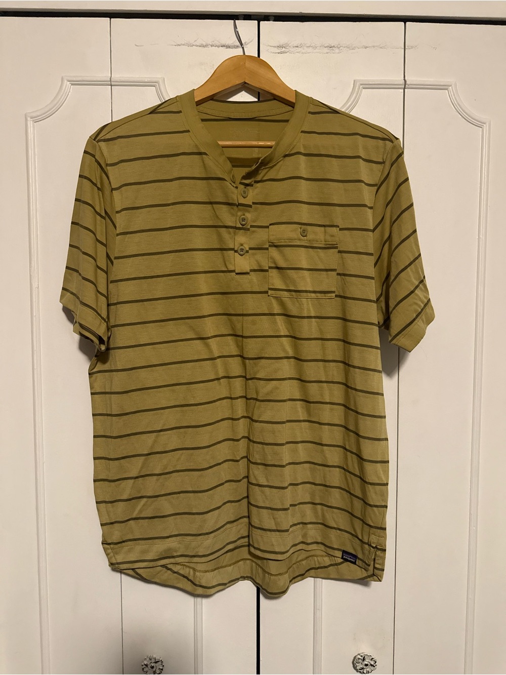 Patagonia Olive Green Striped Short-Sleeve Henley